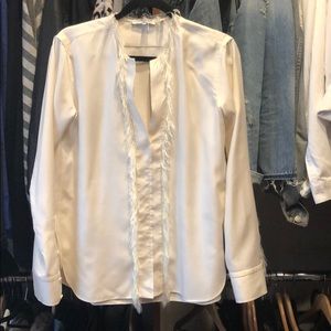 Helmut Lang Cream Blouse with Feather Accents, Size M